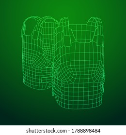 Police flak jacket or bulletproof vest. Bullet proof concept. Wireframe low poly mesh vector illustration.