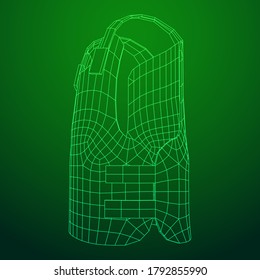 Police flak jacket or bulletproof vest. Bullet proof concept. Wireframe low poly mesh vector illustration.