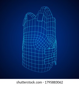 Police flak jacket or bulletproof vest. Bullet proof concept. Wireframe low poly mesh vector illustration.