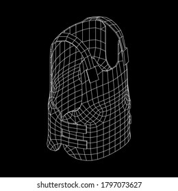 Police flak jacket or bulletproof vest. Bullet proof concept. Wireframe low poly mesh vector illustration.