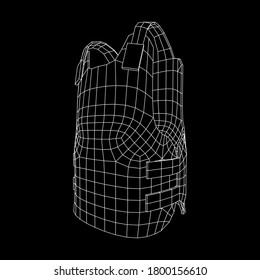 Police flak jacket or bulletproof vest. Bullet proof concept. Wireframe low poly mesh vector illustration.