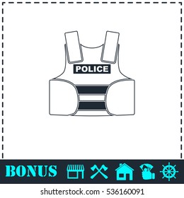 Police flak jacket or bulletproof vest icon flat. Simple vector symbol and bonus icon