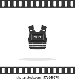 Police flak jacket or bulletproof vest icon flat. Vector Icon.