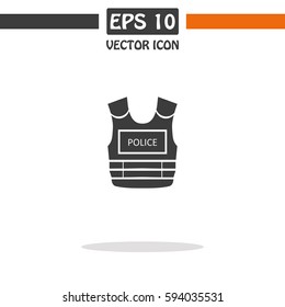 Police flak jacket or bulletproof vest icon flat. Vector Icon.