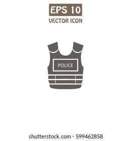 Police flak jacket or bulletproof vest icon flat. Vector Icon.  