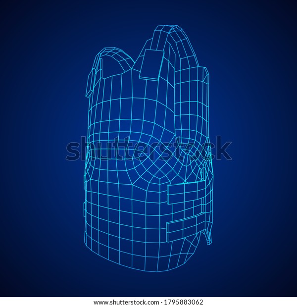 Police flak jacket or\
bulletproof vest. Bullet proof concept. Wireframe low poly mesh\
vector illustration.