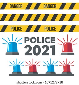 Police flasher, siren vector set. Siren police light icon flat vector