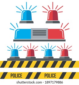 Police flasher, siren vector set. Siren police light icon flat vector
