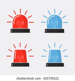  Police flasher, siren vector set. Red and blue sirens, flashers ambulances. Icons for alarm or emergency cases. Collection of alert flashing lights in a flat style. 