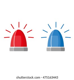 Police flasher, siren vector set. Red and blue sirens, flashers ambulances. Icons for alarm or emergency cases