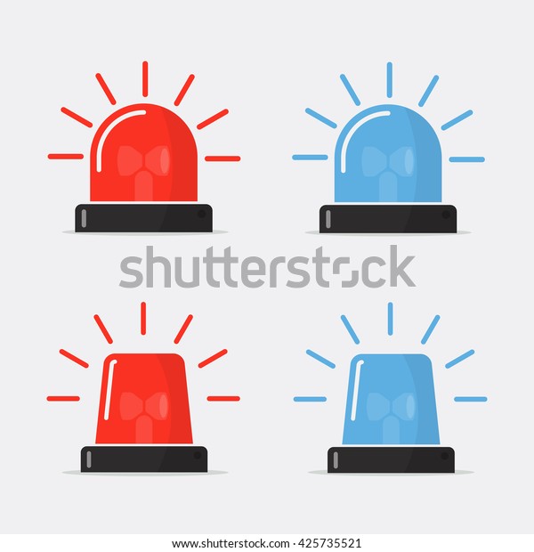  Police flasher, siren\
vector set. Red and blue sirens, flashers ambulances. Icons for\
alarm or emergency cases. Collection of alert flashing lights in a\
flat style. 