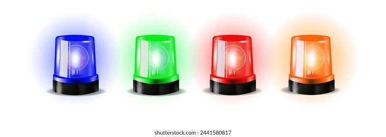 police flasher sirens set isolated on transparent background. vector