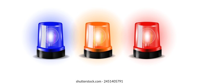 police flasher sirens set isolated on transparent background. vector