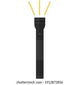 Police flashlight with beam isolated on white background. Vector pocket torch light for policeman or patrol officer equipment