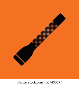 Police flashlight icon. Orange background with black. Vector illustration.