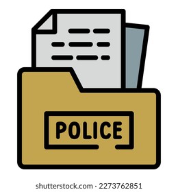 Vector de contorno de icono de carpeta policial. Guardia de pruebas. Estación de Justicia