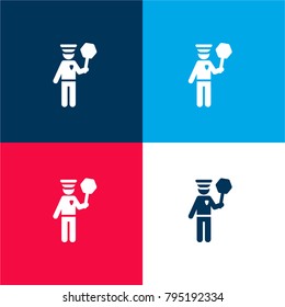 Police four color material and minimal icon logo set in red and blue