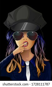 police girl in uniform and glasses vector.