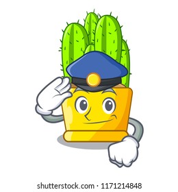 Police green cereus cactus on character cartoon