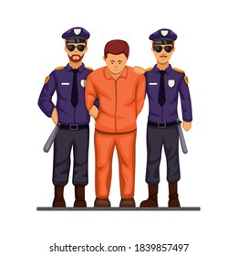 Police handcuff criminal man from front view concept in cartoon illustration vector on white background