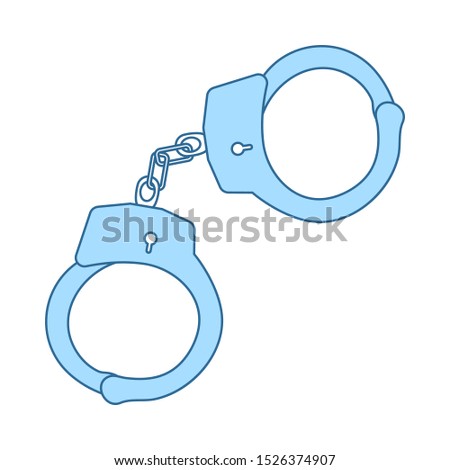 Police Handcuff Icon. Thin Line With Blue Fill Design. Vector Illustration.