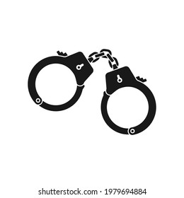 Police handcuffs, icon isolated on white background. Black handcuff  arrest of criminal. Glyph simple flat design. Vector illustration.