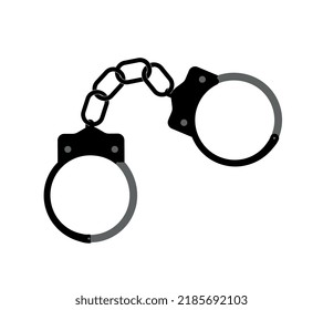 Police Handcuffs Icon. Social Media Sticker. Protection Of Law And Equipment For Catching Criminals And Sending Them To Jail. Safety And Security, Officers Tool. Cartoon Flat Vector Illustration