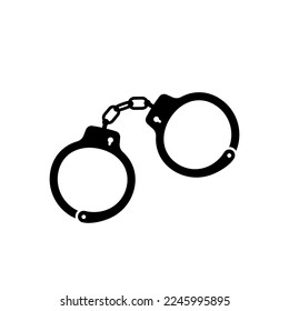 Police handcuffs silhouette. Black tool for arresting and escorting dangerous criminals with safe grip and subject of role playing vector games