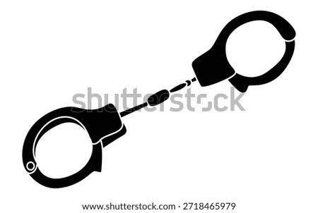 Police Handcuffs Silhouette Vector Icon Isolated on White Background, Crime and Justice Symbol
