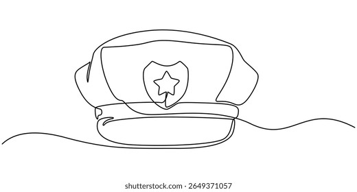 police hat continuous one line drawing, Hat with security guard badge, Police hat.