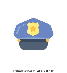 Police hat flat icon. Colorful vector illustration of a police officer's cap. Perfect for law enforcement, security, crime prevention, or uniform concepts. Ideal for apps and websites.