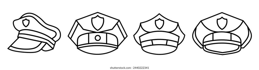 Police hat icon black line design. Stock vector illustration.