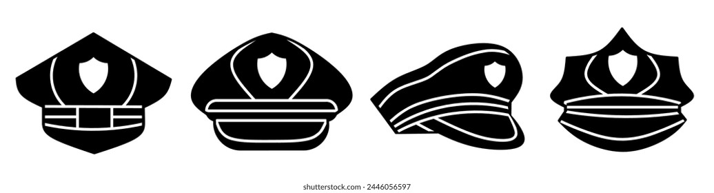 Police hat icon collection. Stock vector illustration.