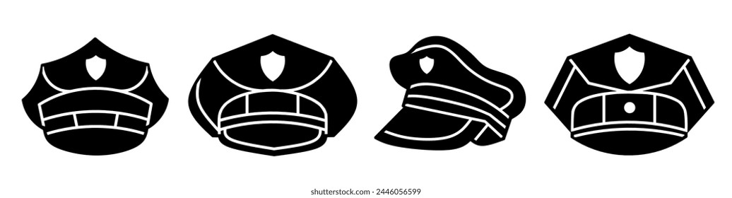 Police hat icon collection. Stock vector illustration.