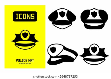 Police hat icon. Collection vector illustration of icons for business. Black icon design.