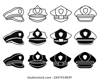 Icono de sombrero de policía colección de ilustración. Icono de diseño para empresas. Vector estándar.