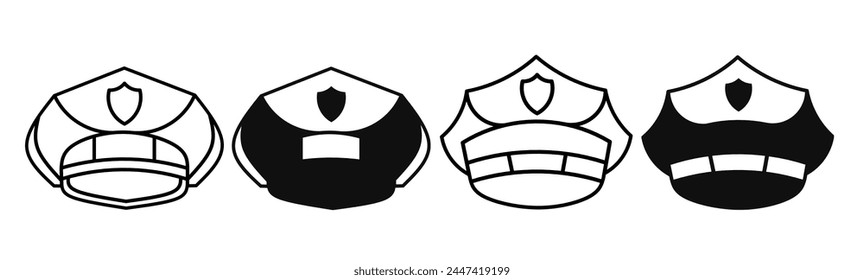 Police hat icon illustration on white background. Police hat icon set for business. Stock vector