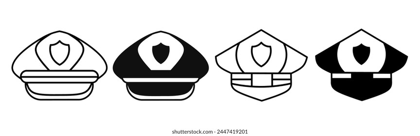 Police hat icon illustration on white background. Police hat icon set for business. Stock vector