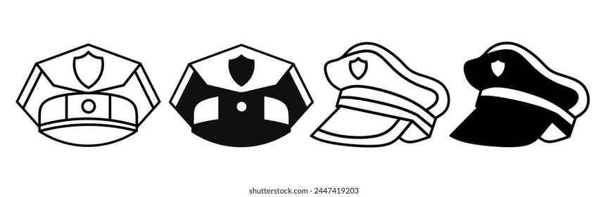 Police hat icon illustration on white background. Police hat icon set for business. Stock vector