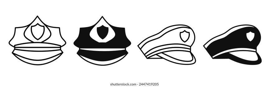 Police hat icon illustration on white background. Police hat icon set for business. Stock vector