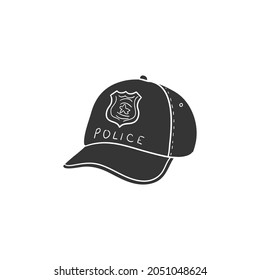 Police Hat Icon Silhouette Illustration. Policeman Vector Graphic Pictogram Symbol Clip Art. Doodle Sketch Black Sign.