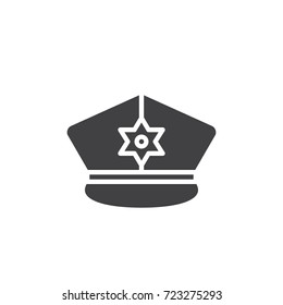 Police hat icon vector, filled flat sign, solid pictogram isolated on white. Symbol, logo illustration.