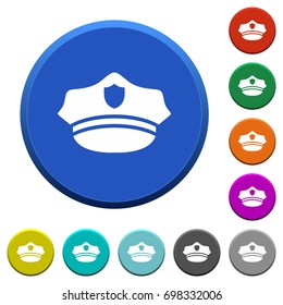 Police hat round color beveled buttons with smooth surfaces and flat white icons