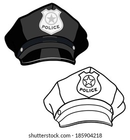 POLICE HAT silhouette and outline illustration vector