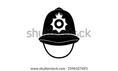 Police Hat UK, black isolated silhouette
