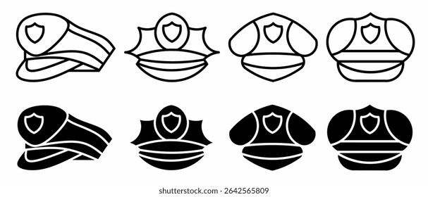 Police hat. Vector collection of police hat icon illustrations. Black icon design.