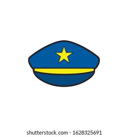 Police hat vector illustration flat style, blue officer cop cap with police badge design isolated on white