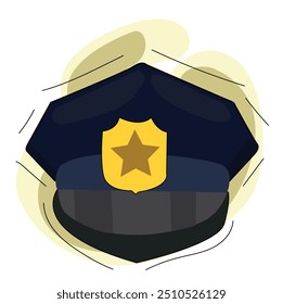 Ilustración vectorial del sombrero de la policía. Sombrero de la policía y insignia de oro