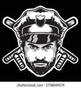 police head with path and stick vector design