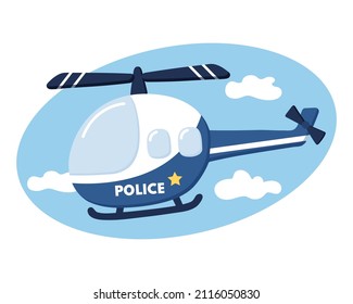 Police Helicopter. Cartoon style. Vector isolated.